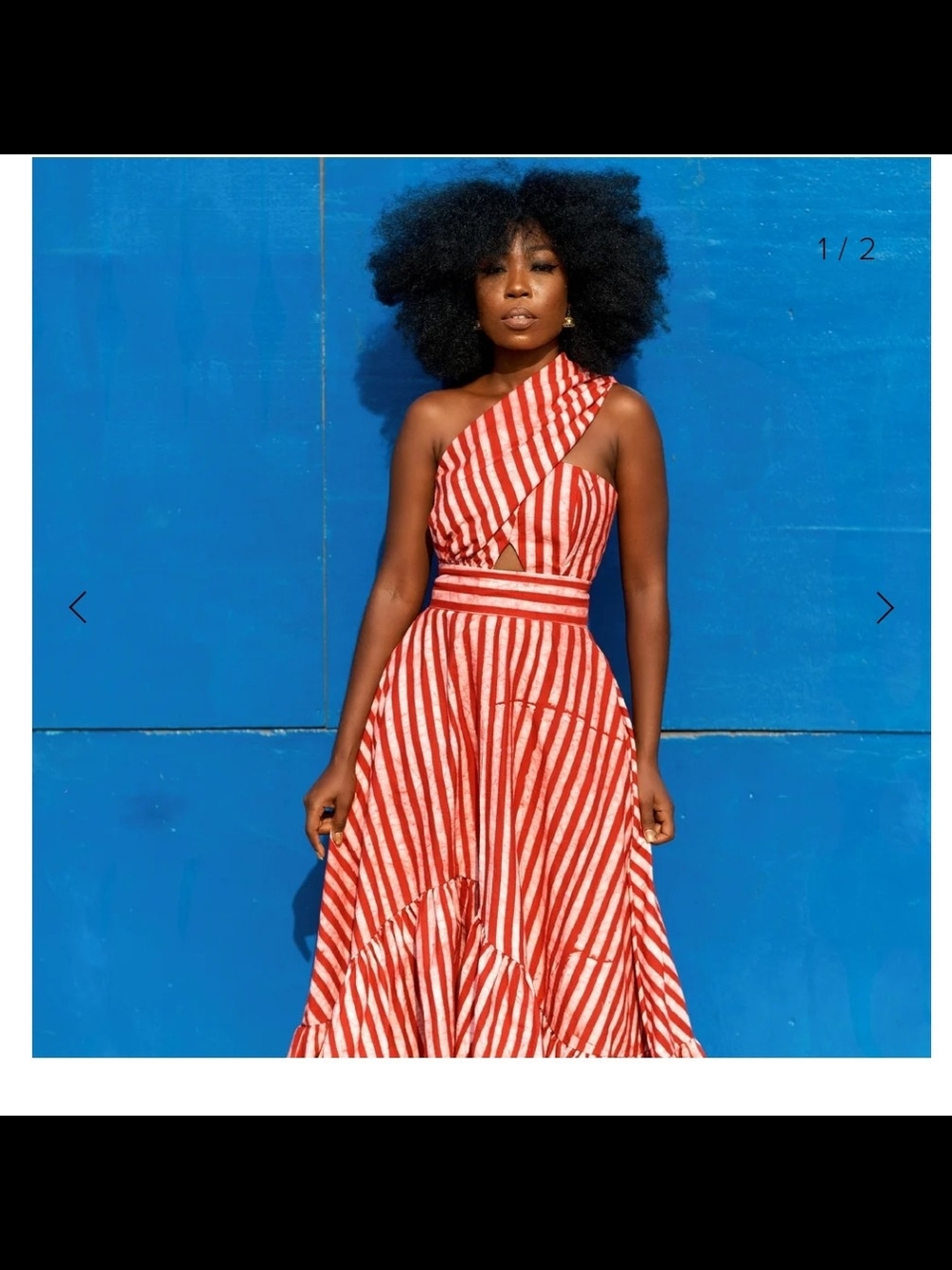 Sika Red and White Striped One-Shoulder Maxi Dress